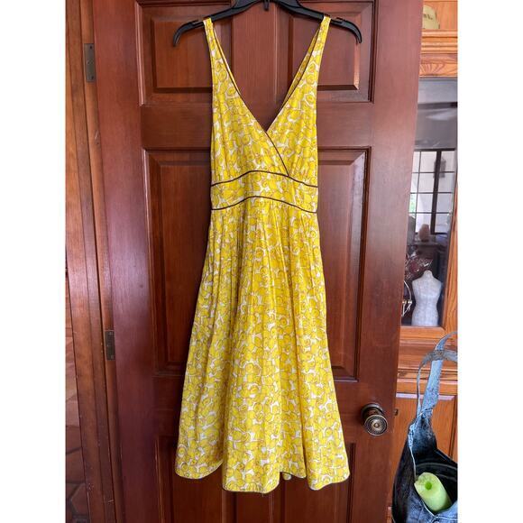Moulinette Soeurs Meyer Meringue Lemon Print Smocked Back Halter Dress Size 4